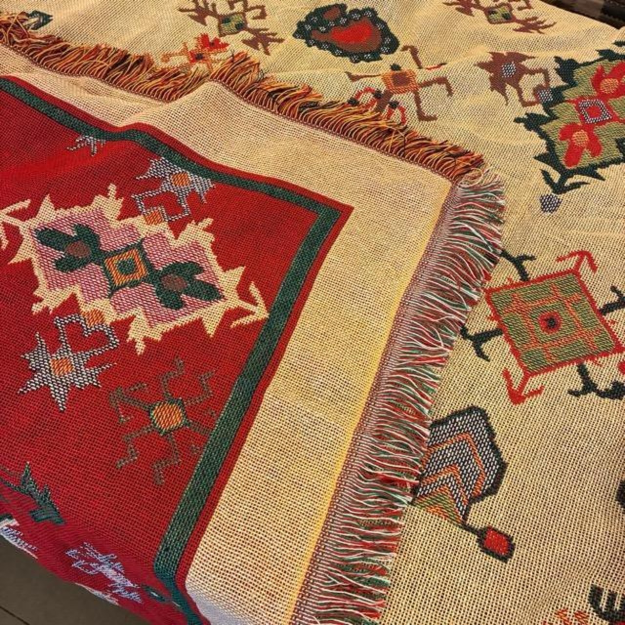 TOPANGA Homefurnishing Tribal throwket H 130×180cm　トライバルスローケット　H　ベージュ　ソファカバー　ベッドカバー　ブランケット　マルチカバー
