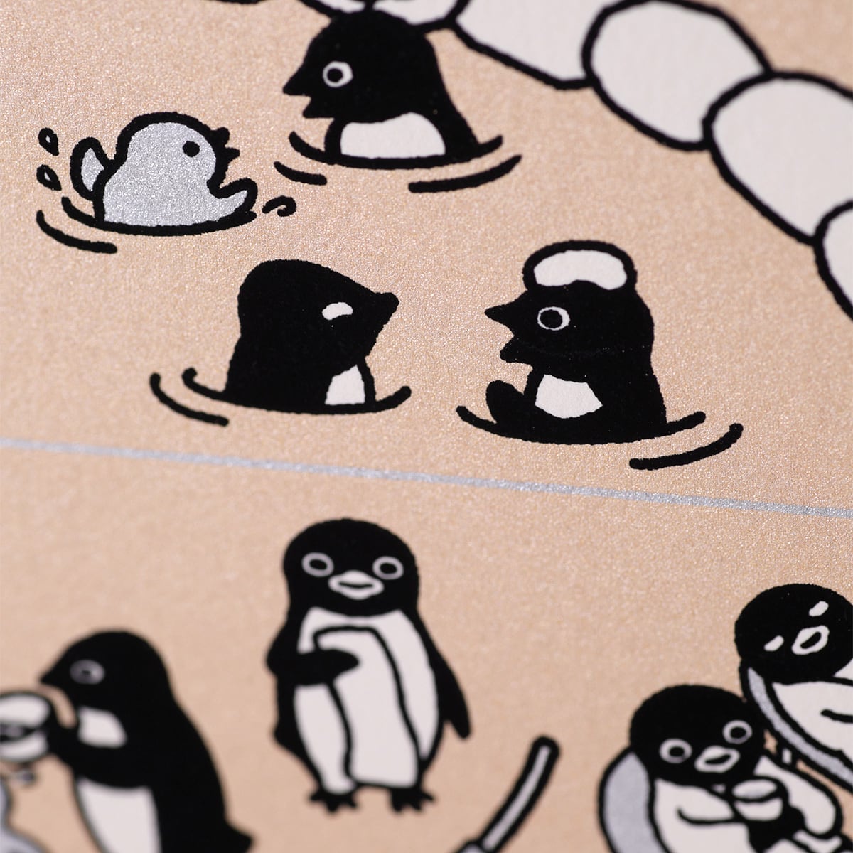 シルクスクリーン］『ペンギンと白文鳥の温泉戯画』 | Penguin Design