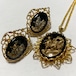 Vintage Oriental Intaglio Earrings & Pendant Necklace