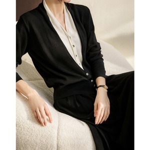 レイヤード風カーディガン＆ロングニットスカート A00591