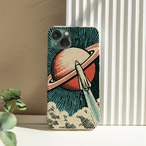 受注生産 iPhoneケース リング惑星と宇宙船のSFポスター｜レトロ宇宙 RFSP059B