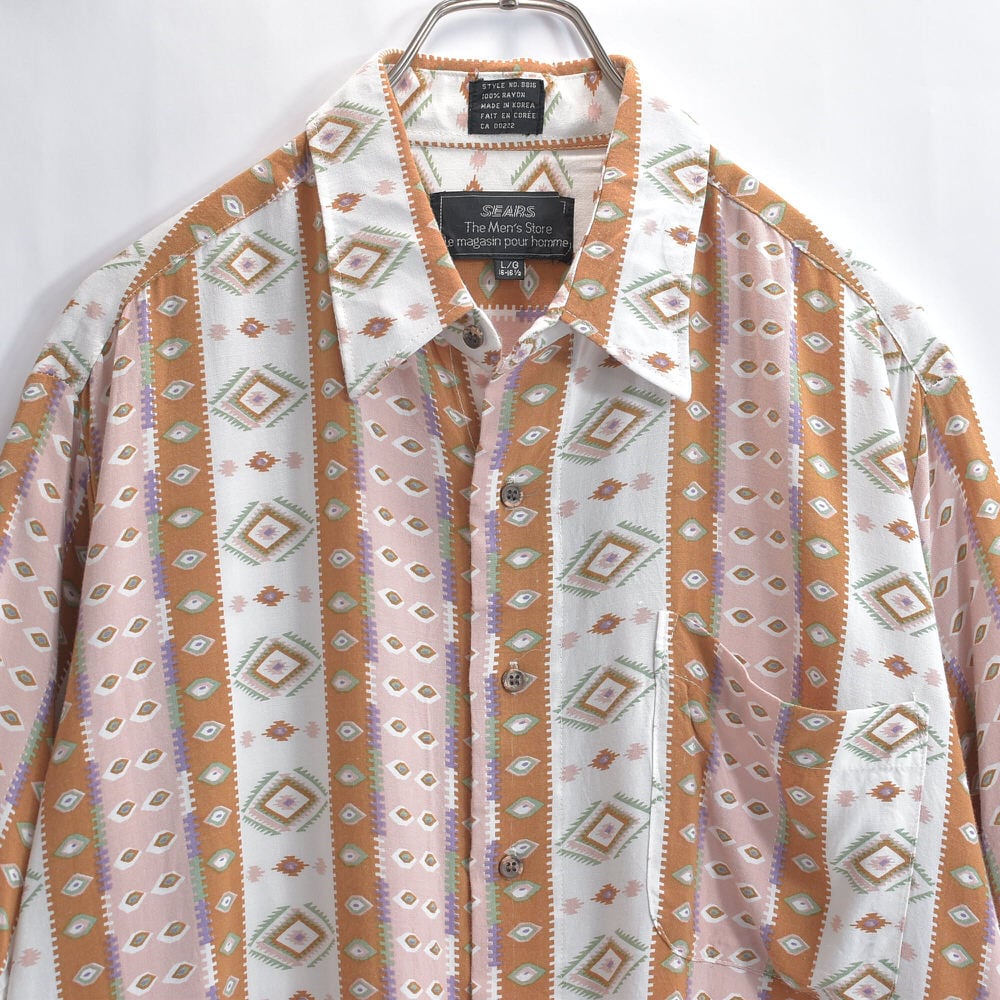Sears シアーズ　ヴィンテージ　総柄シャツ 80s～SEARS The Men's Store シアーズ エスニックデザイン 総柄 マルチ