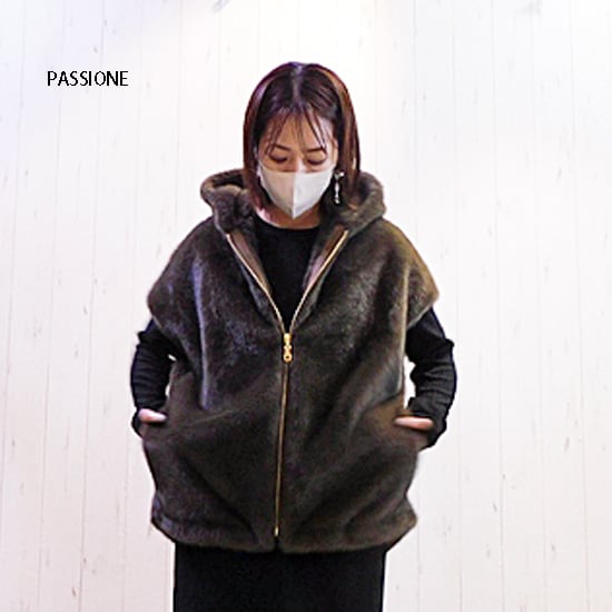 ee460 PASSIONE フェイクファーフードベスト536403 | lmnstore