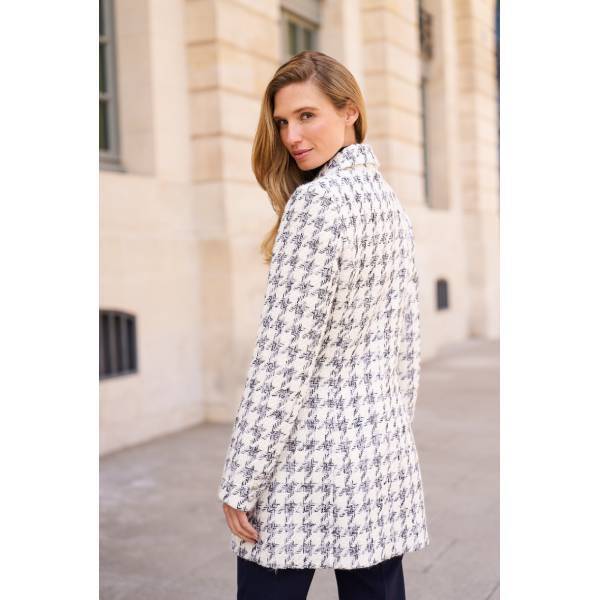 【美品】　08circus ツイード　ウール　ロングチェスターコート　46 ホワイト×ライトグレー 千鳥格子ツイード チェスターコート ウール混