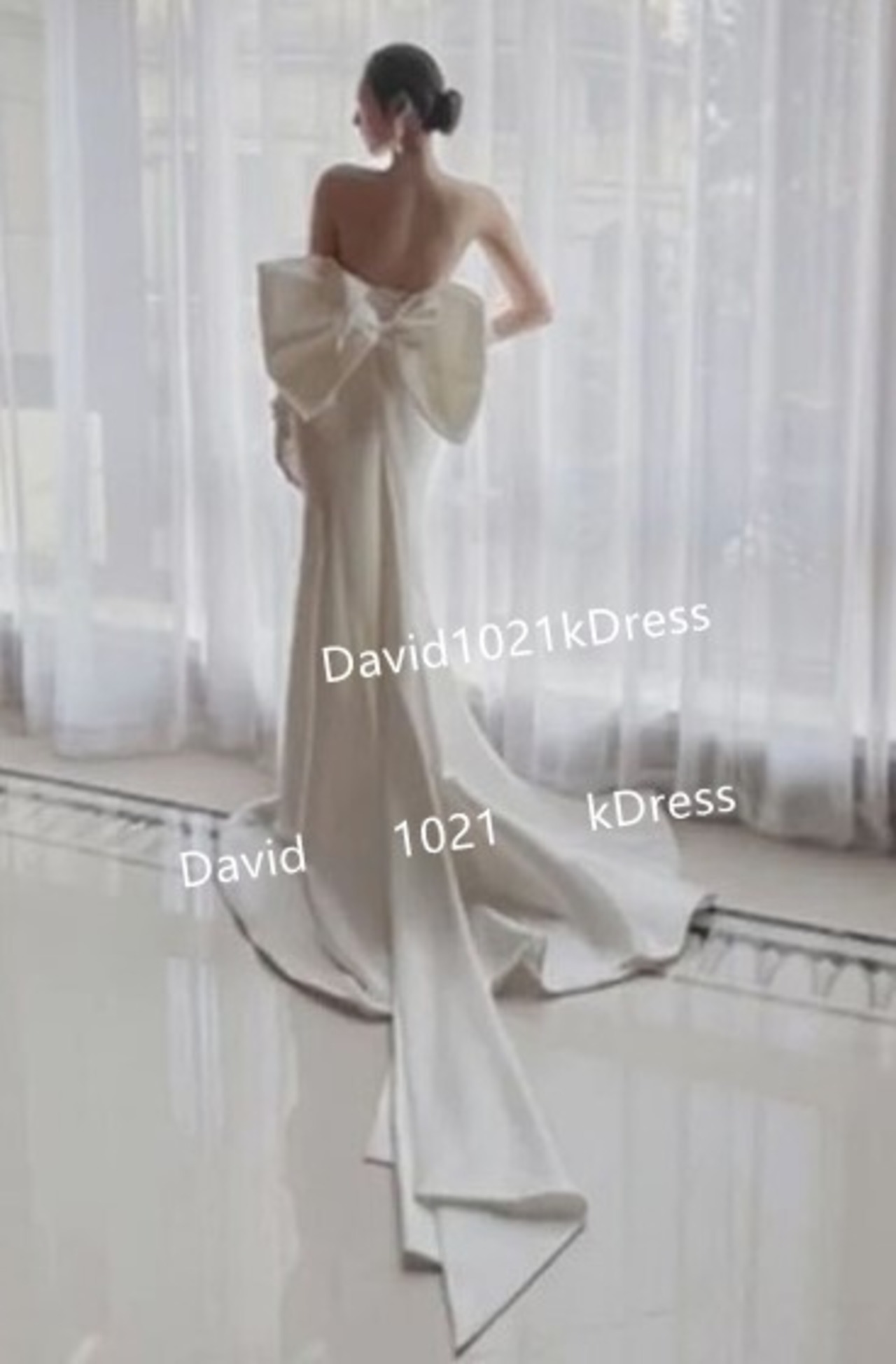 エレガント ウエディングドレス マーメイドライン 大きなリボン 撮り  