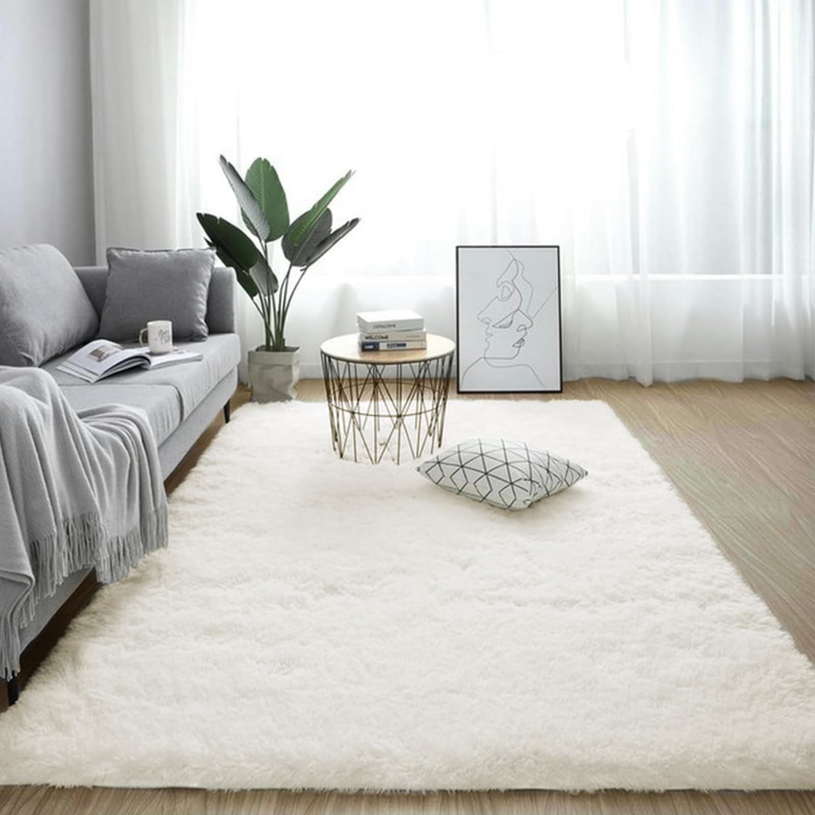 【数量限り】ROCYJULIN ラグマット カーペット 120x160cm 全厚約5cm おしゃれな北欧風シャギーラグ 極厚ウレタンフォーム15mm 洗えるラグ 滑り止め付き ふわっとした手触り 防音絨毯 オールシーズン快適に使用 長方形 ROCYJULIN(アイボリー 約1.5畳 )