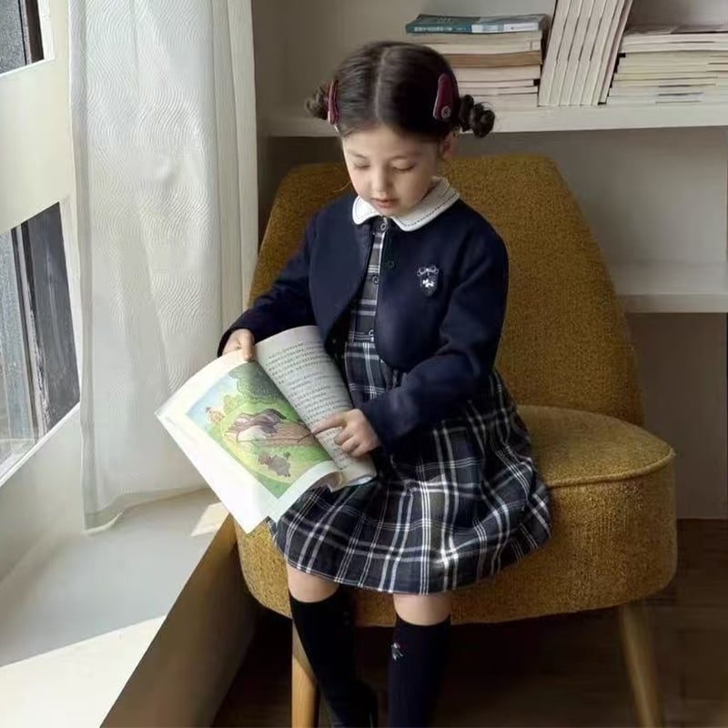 KID】入園＆入学式チェック柄長袖ワンピース＋アウターセット | 韓国
