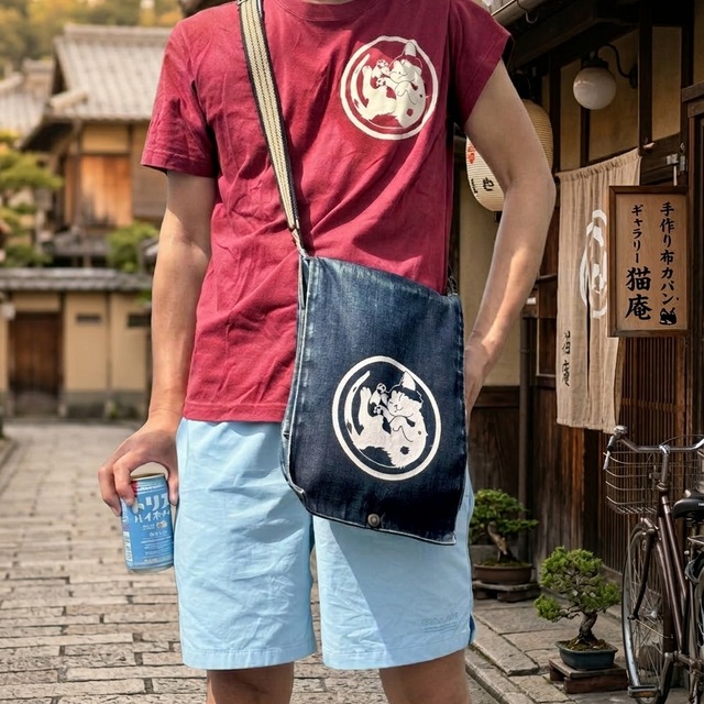 岡山デニム「にゃおとら」ショルダーバッグ(A)Japanese denim 岡山デニム「にゃおとら」ショルダーバッグ(A)Japanese denim