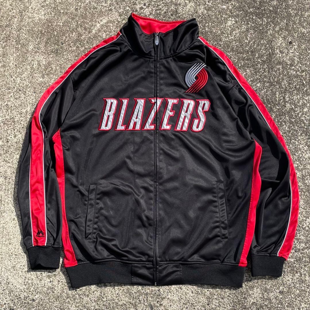 【XXLサイズ】Majestic NBAオフィシャル ブレイザーズ 黒×赤 古着 ジャージ
