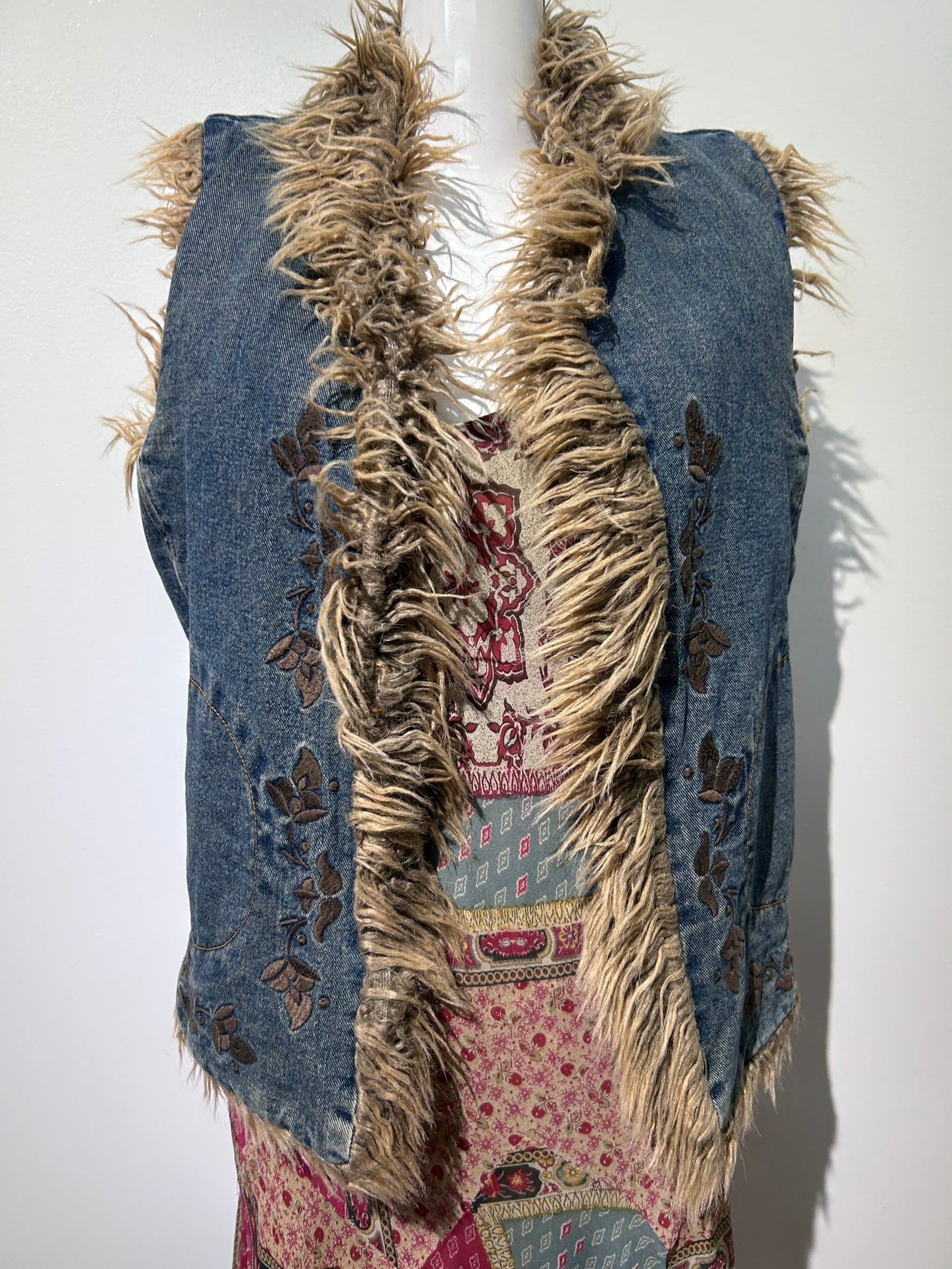 Denim fur vest