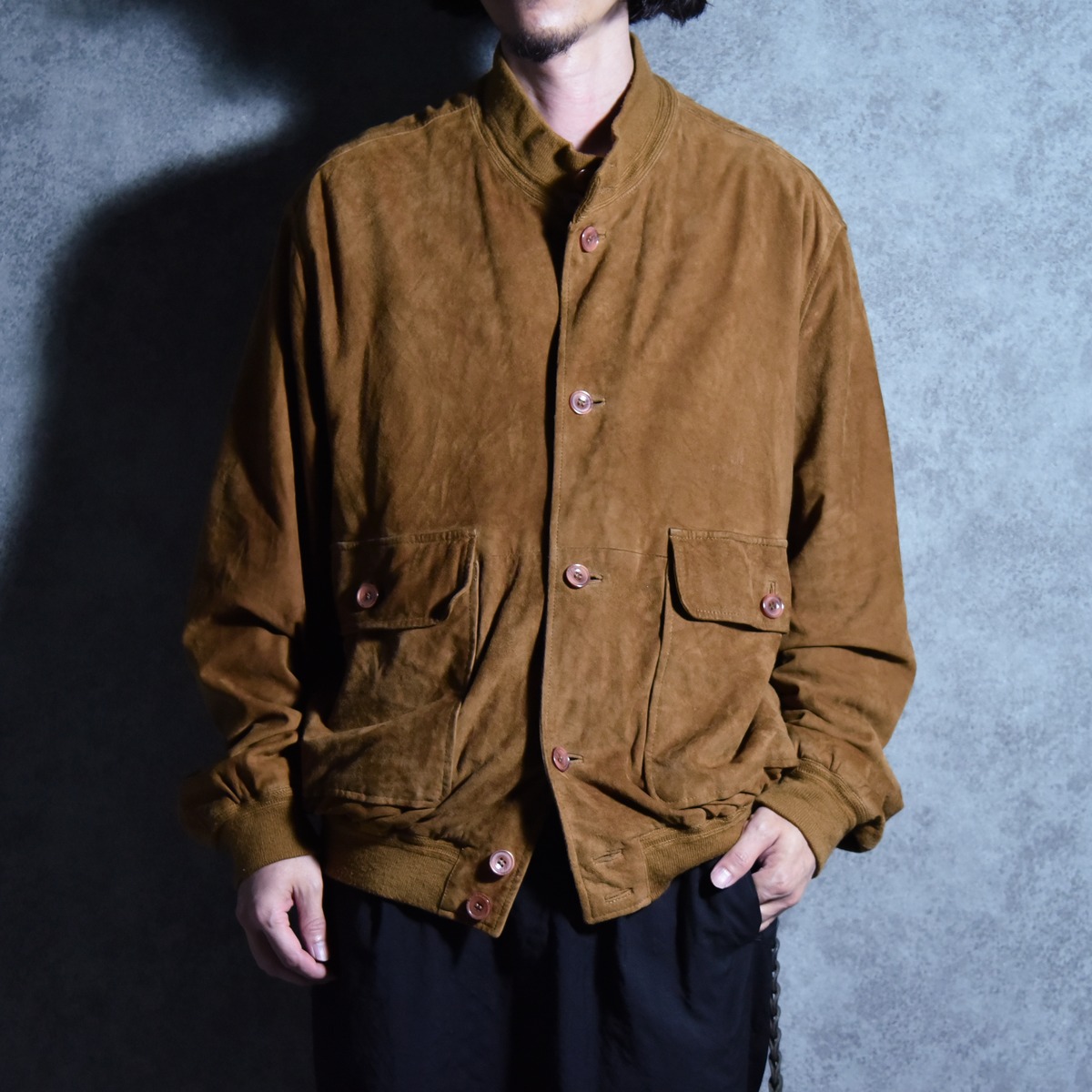 VAGRANT ITALIA suede leather jacket, made in Italy, men's size L unclear yellow type Vintage Second Hand