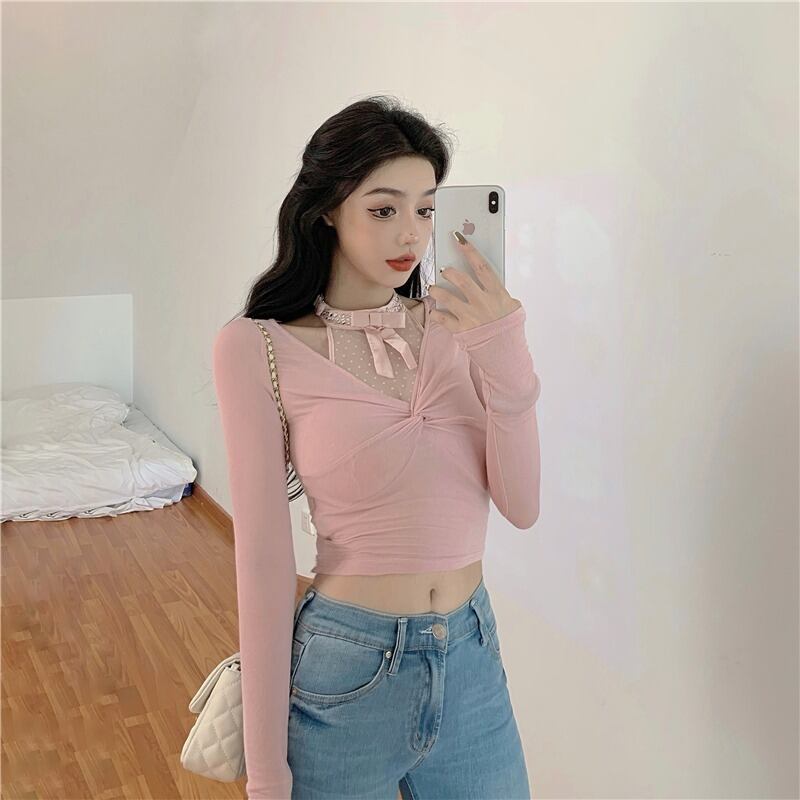 シャツ オータムウィンターVネックニットセーター レースセット 秋物 冬物 ドラファッションホール33202986719