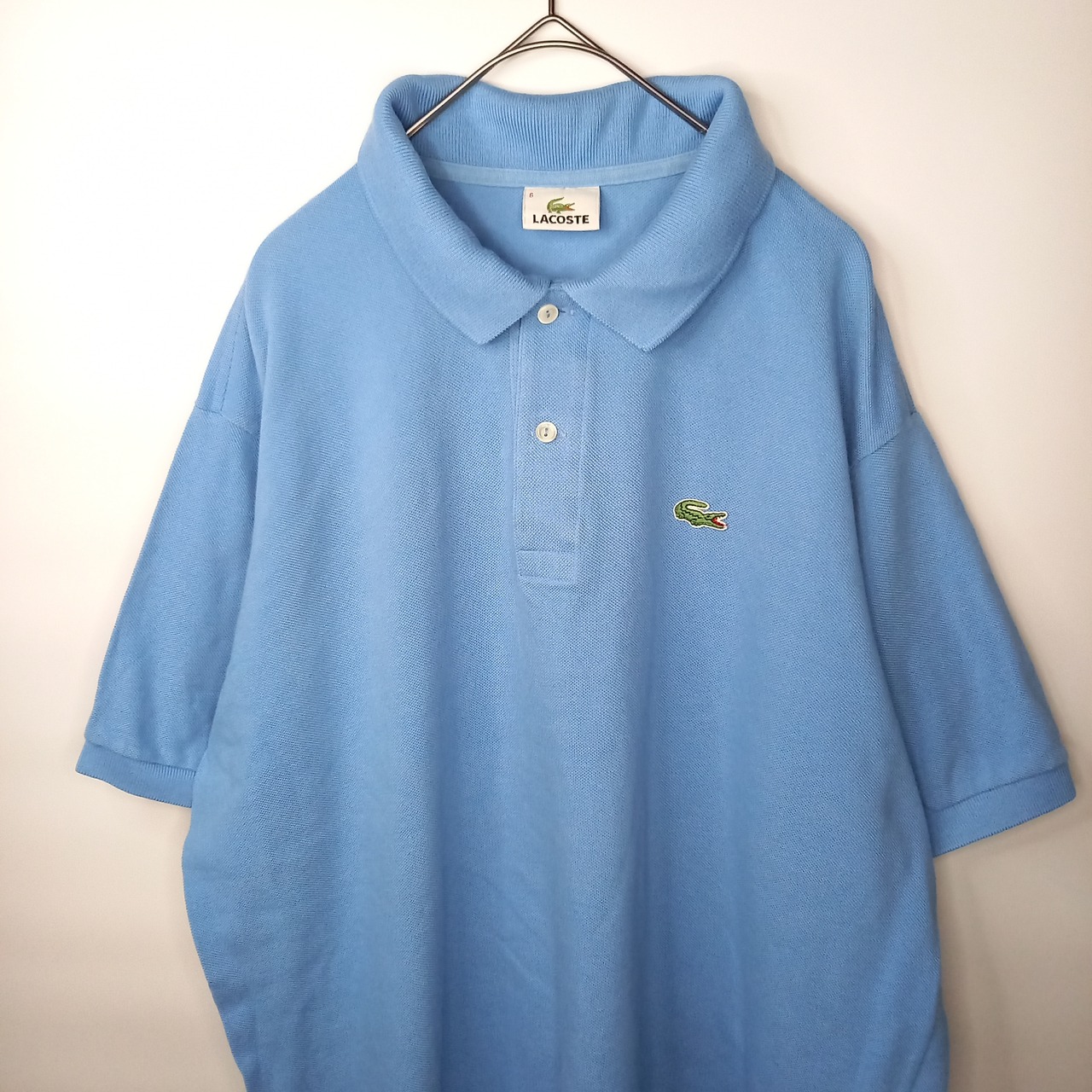 ラコステ　ポロシャツ　刺繍ロゴ　シェルボタン　ユーロ古着　水色　6サイズ