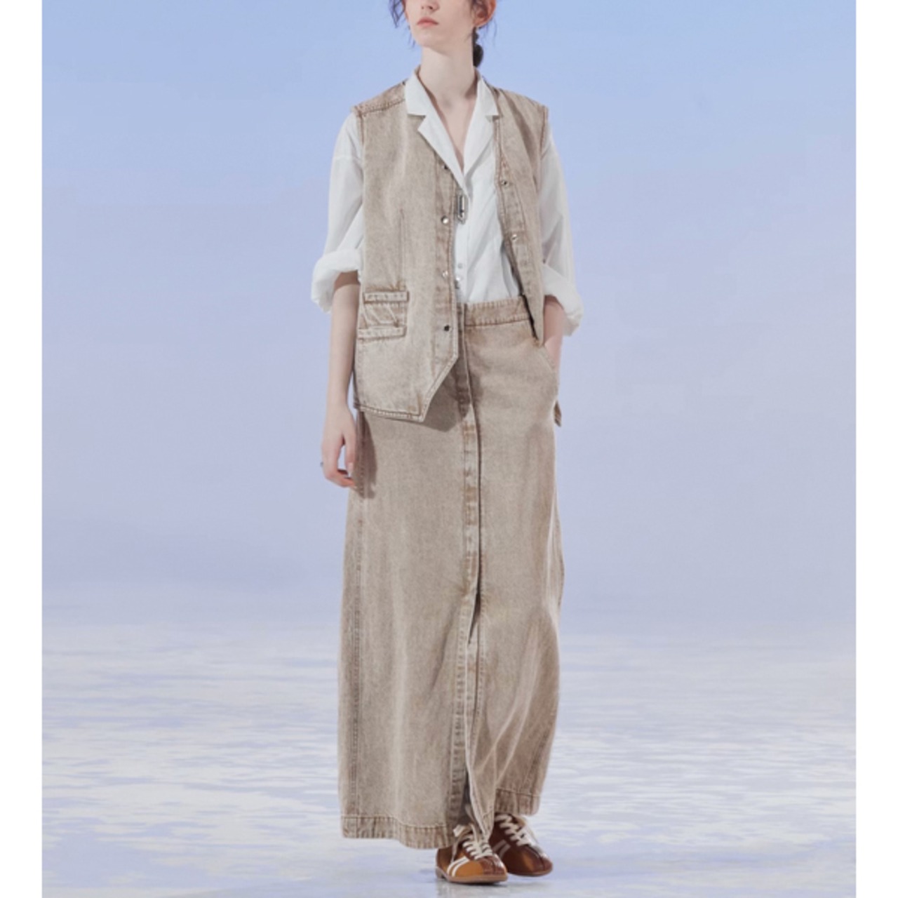 Vネックウォッシュデニムベスト S0151