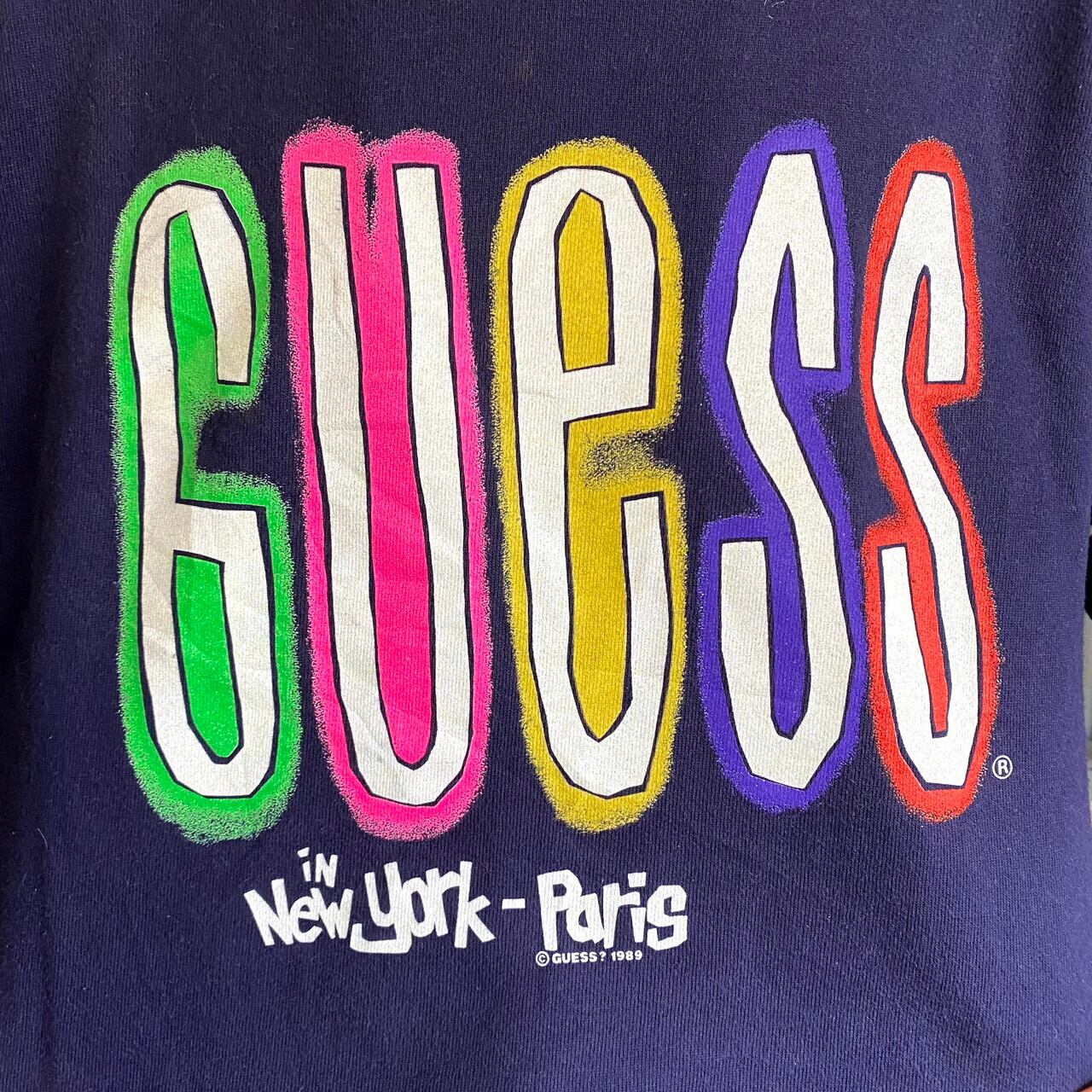 80年代 GUESS ゲス フロントロゴプリント モックネック スウェット