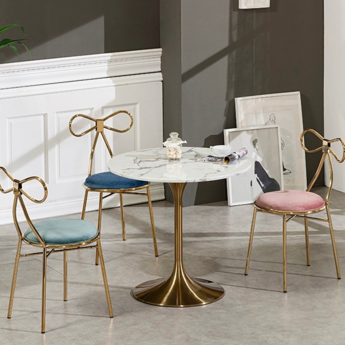 【極美品・送料無料】リボンチェア　ゴールド　グレー 極美品・送料無料】リボンチェア ゴールド グレー 【公式通販】