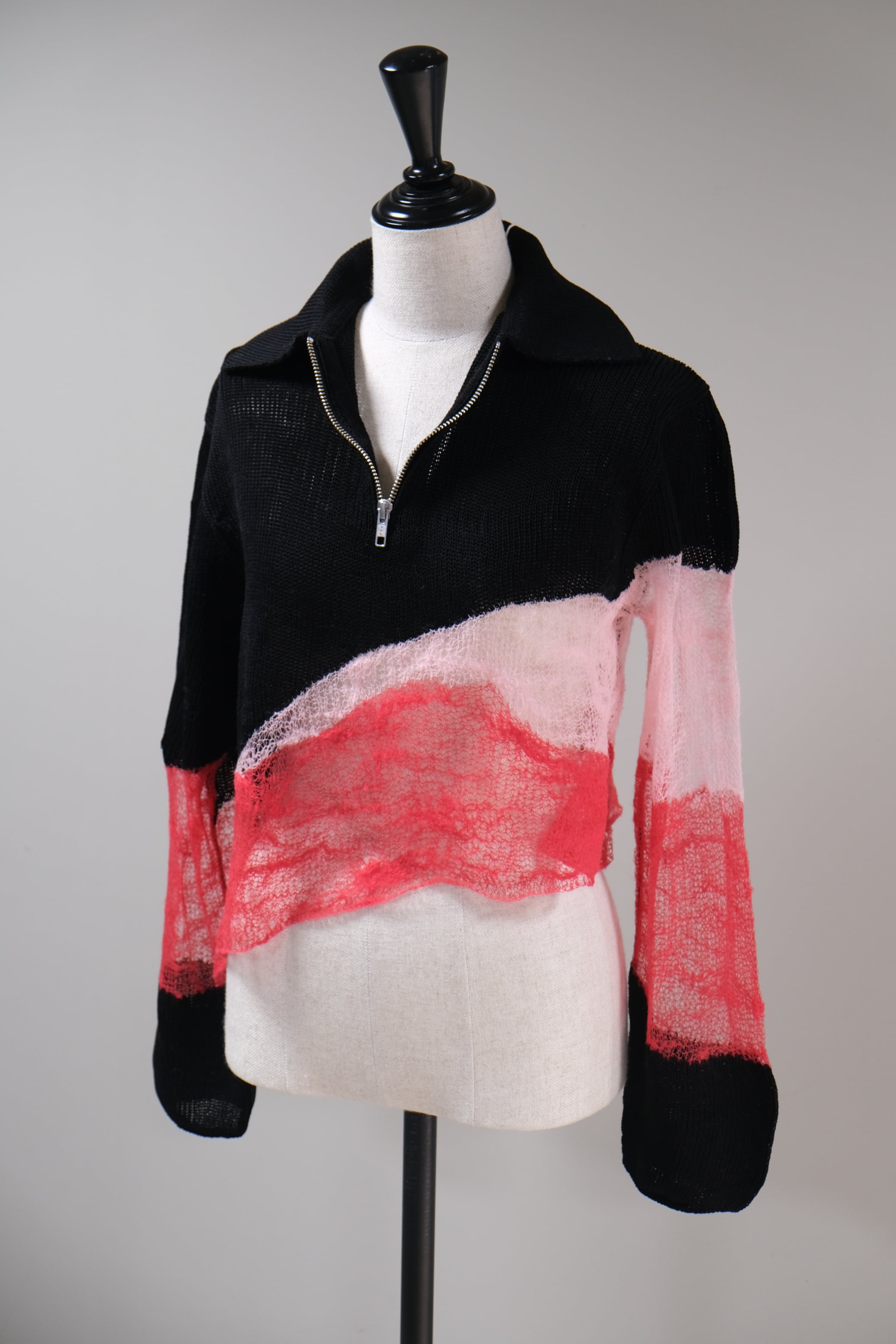 kota gushiken】Solid & Fluid Zip-up Knit -Black- | loop