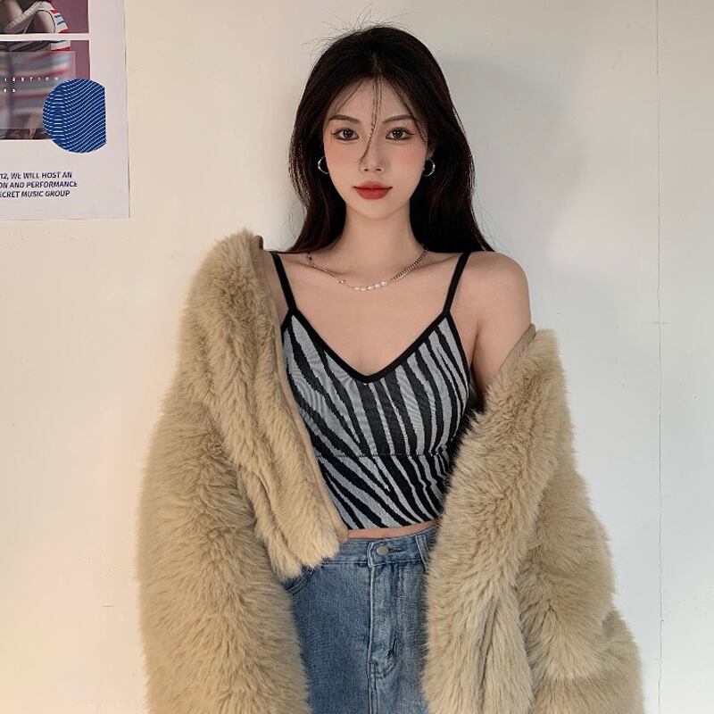 スプリングショートスタイルスキニーパターンシャツ ノースリーブトップス 春物 YY-ファッション58004645785