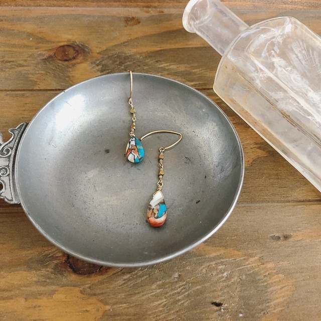 【再入荷】オイスターカッパーターコイズのチェーンピアス