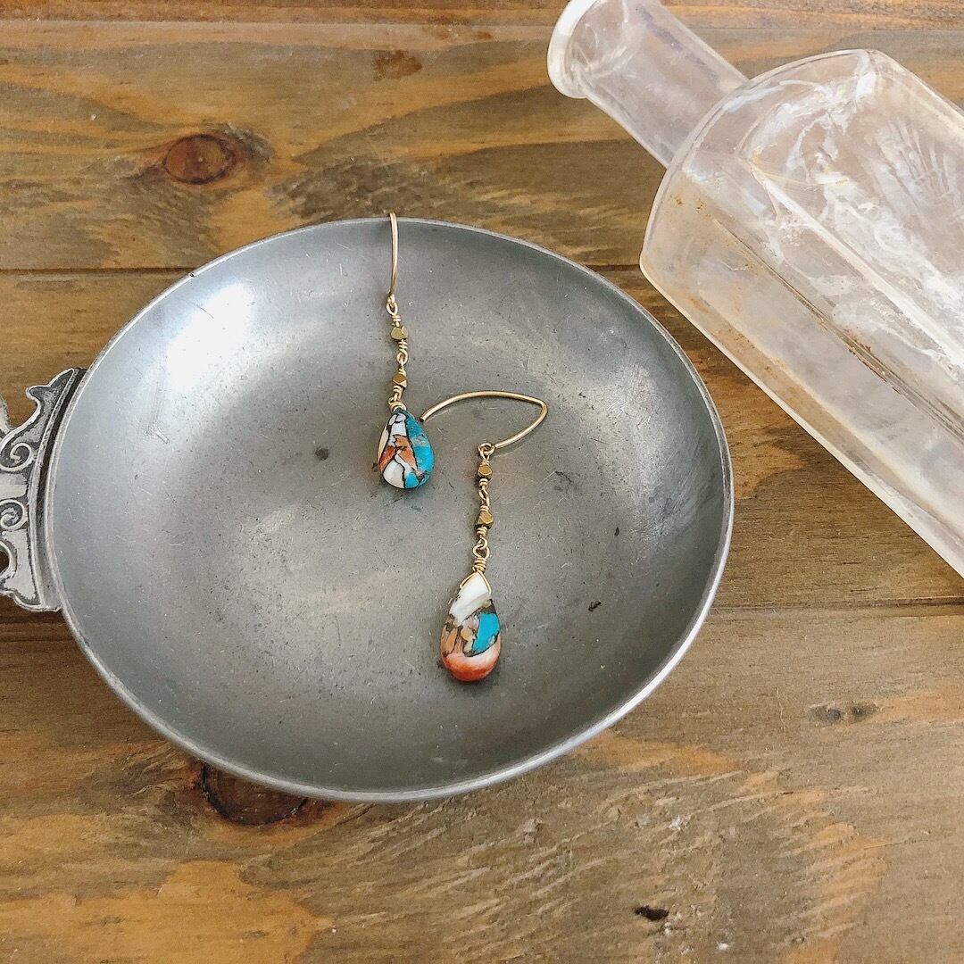 【再入荷】オイスターカッパーターコイズのチェーンピアス