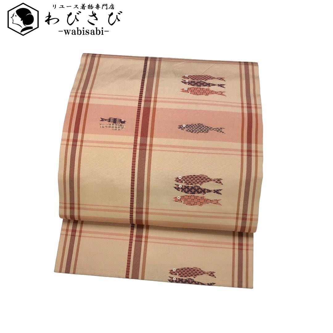 名古屋帯 作家物 塩瀬 手描き 墨描き 海老 白梅鼠色 O-4257 着物