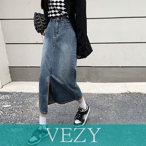 デニム タイトスカート フロントスリット オシャレ ハイウエスト ロングスカート 体型カバー カジュアル ジーンズ ミドル丈スカート 着やせ 春秋夏冬 パンツ スカート ベジー VEZY ItemNo.【17972633 】