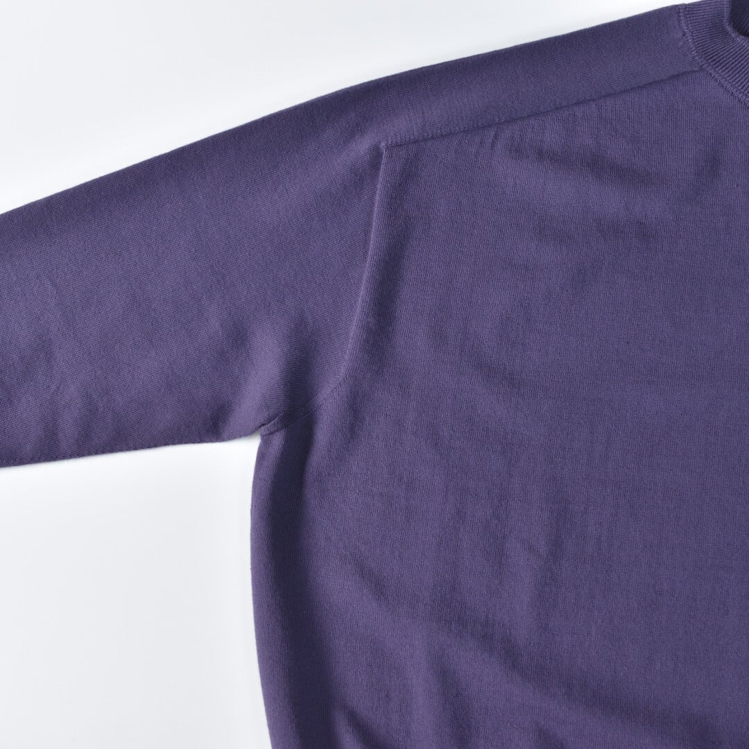 LinenYa リネンや クルーネック7分袖コットンニット・パープル 柔らかく着心地の良いリンキングニットです