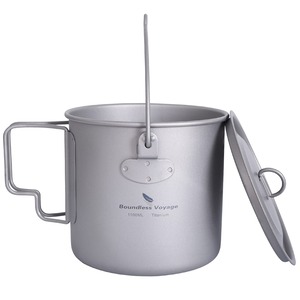 【在庫処分】Boundless Voyage チタン マグカップ 750-1250ml チタンクッカー 調理Ti 軽量コンパクト収納 ポータブル 折り畳み式シングルマグ ソロ アウトドアキャンプ用品 料理器具 収納バッグ付き (1100mlポット Ti3041D)