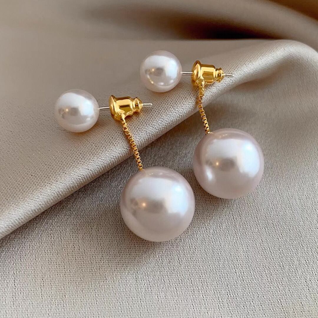 White pearl with gold chain earring 00133