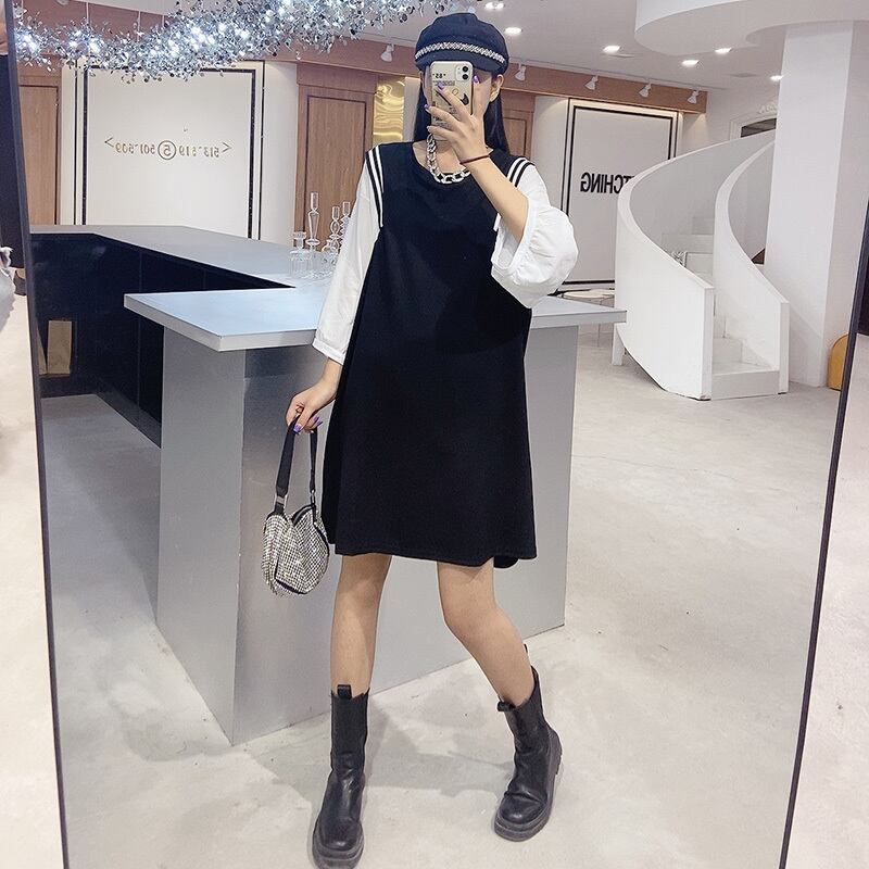 2020年の新しい秋のファットmmカラーマッチングドレスは、腹の痩身ドレスをカバーし、プラスサイズの婦人服、ファットウェア秋の潮 ミックスインファッション69428970025