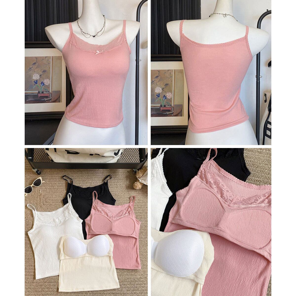 カップ付き キャミソール インナー レディース 春夏 韓国 きれいめ 大人 かわいい レース ブラキャミ 肌見せ 見せインナー カジュアル おしゃれ 重ね着 レイヤード 大人可愛い 大人女子