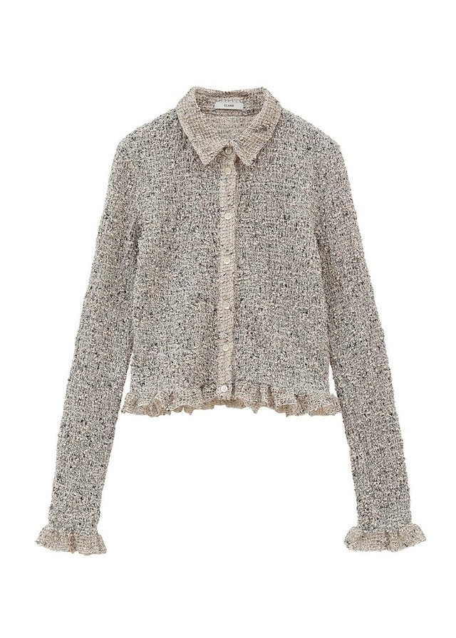 CLANE : MIX MESH GATHER SHIRT  19122-4332 C/# IVORY SIZE 1