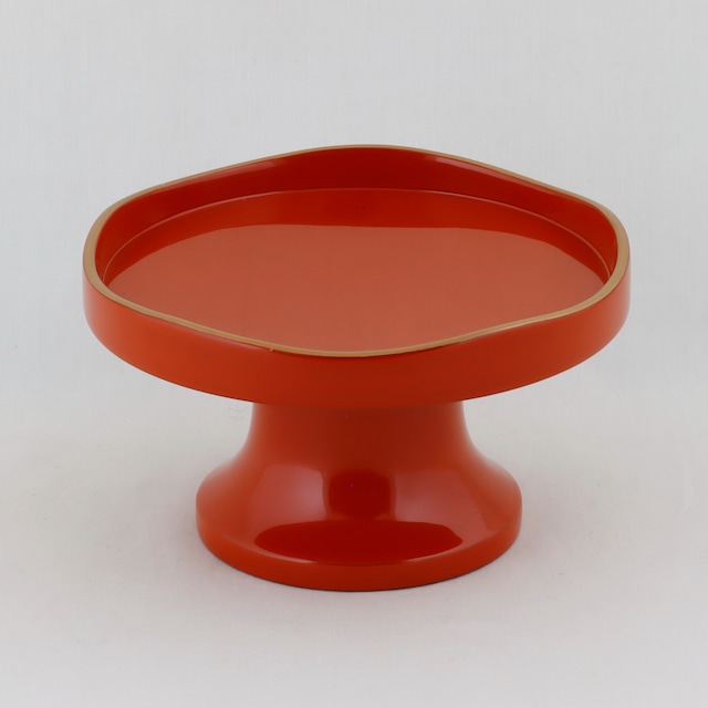 141  輪島塗　献菓子器／山道形／洗朱塗／金縁蒔絵