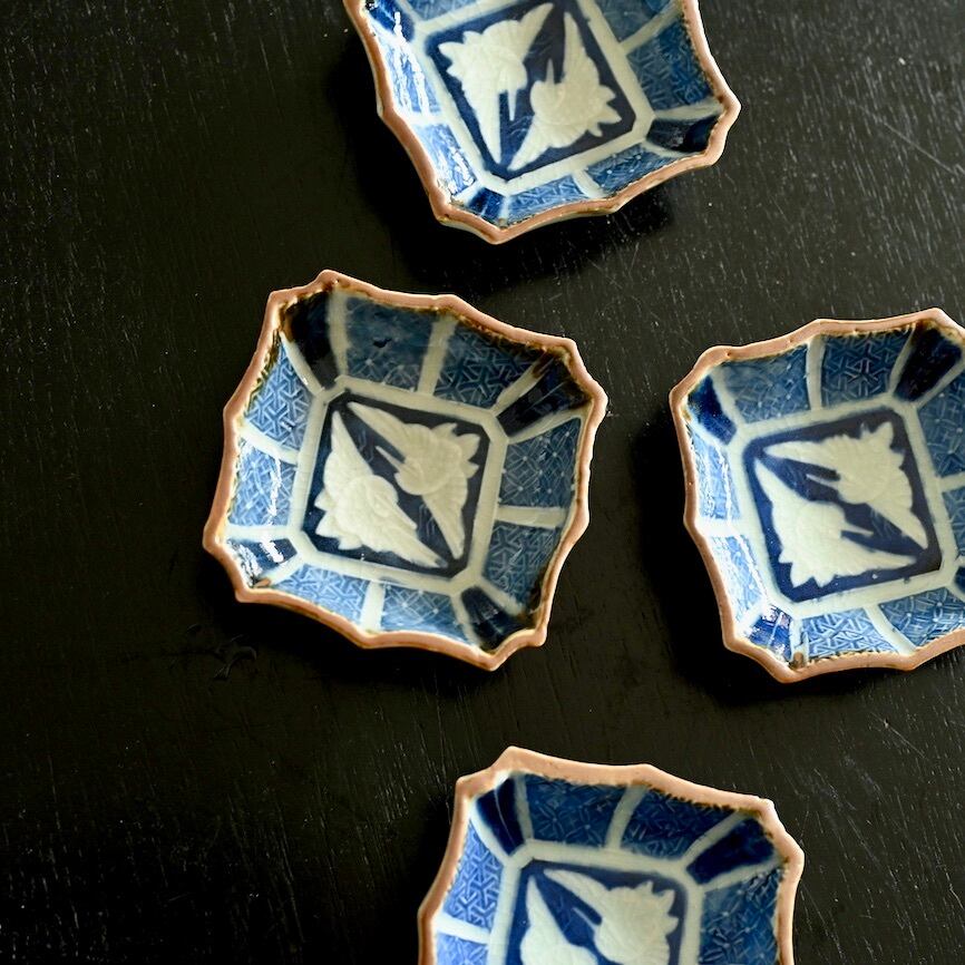 50261】九谷焼 鳥 染付 小皿 明治 / Kutani Sometsuke Small Plate