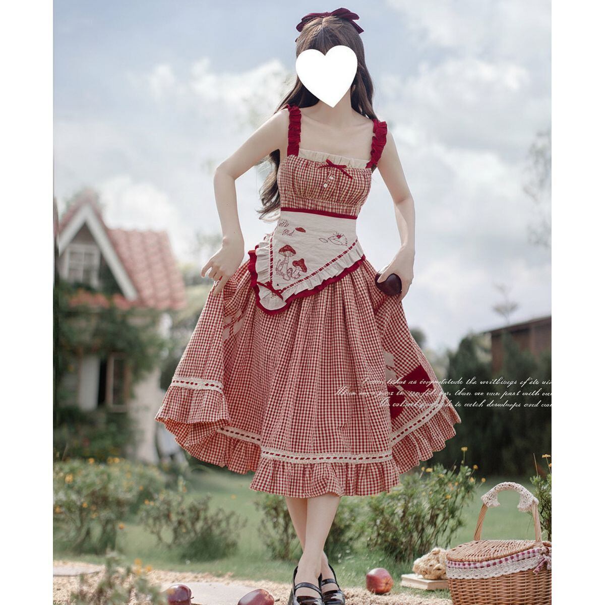 森ガールレッドチェックロングスカートセット：JSK | Maiden's Rêve