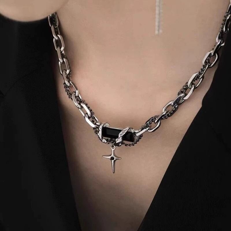 stainless stone neckless/ステンレスストーンネックレス 韓国アクセ