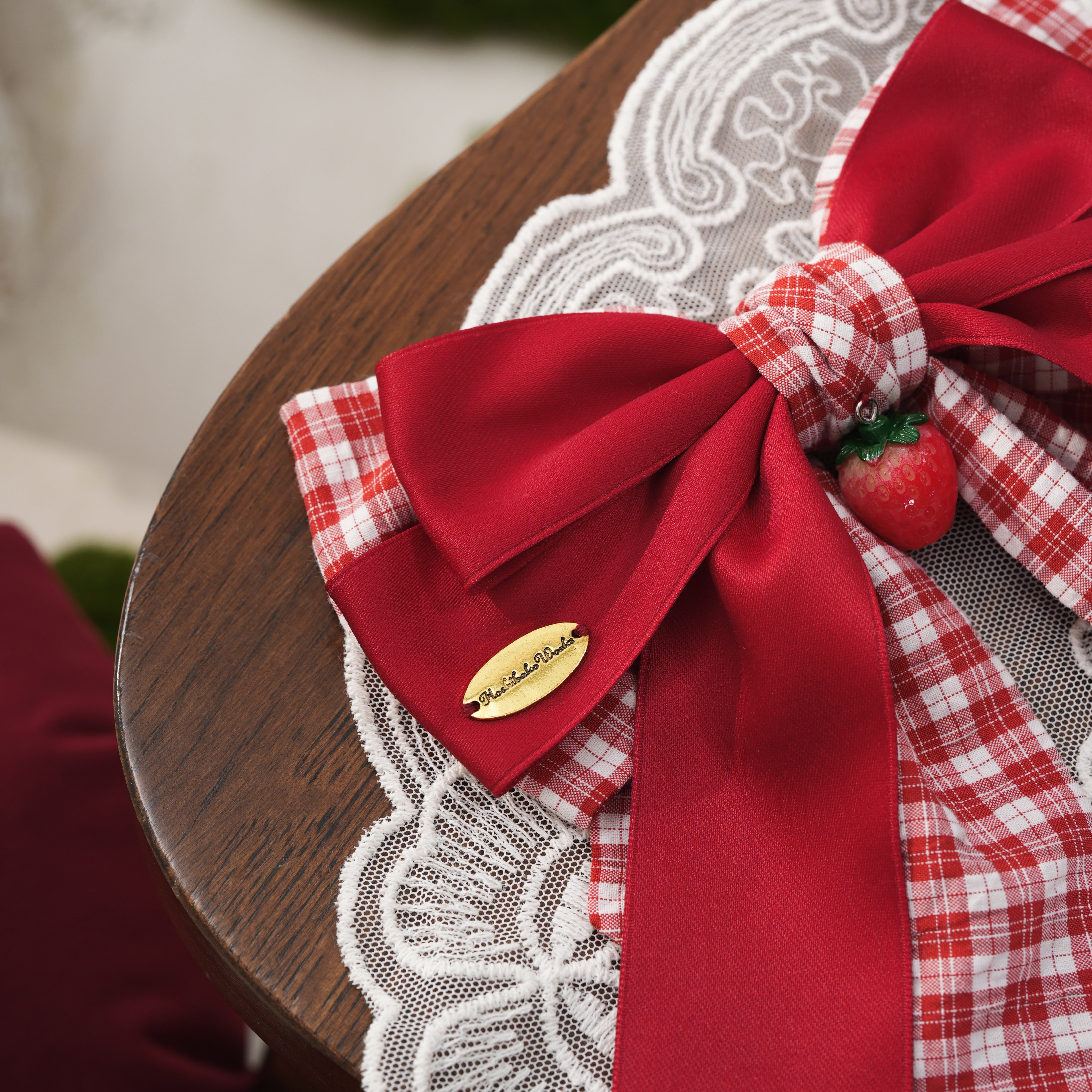 ストロベリー・リボンブーケ ギンガムチェックリボンクリップ