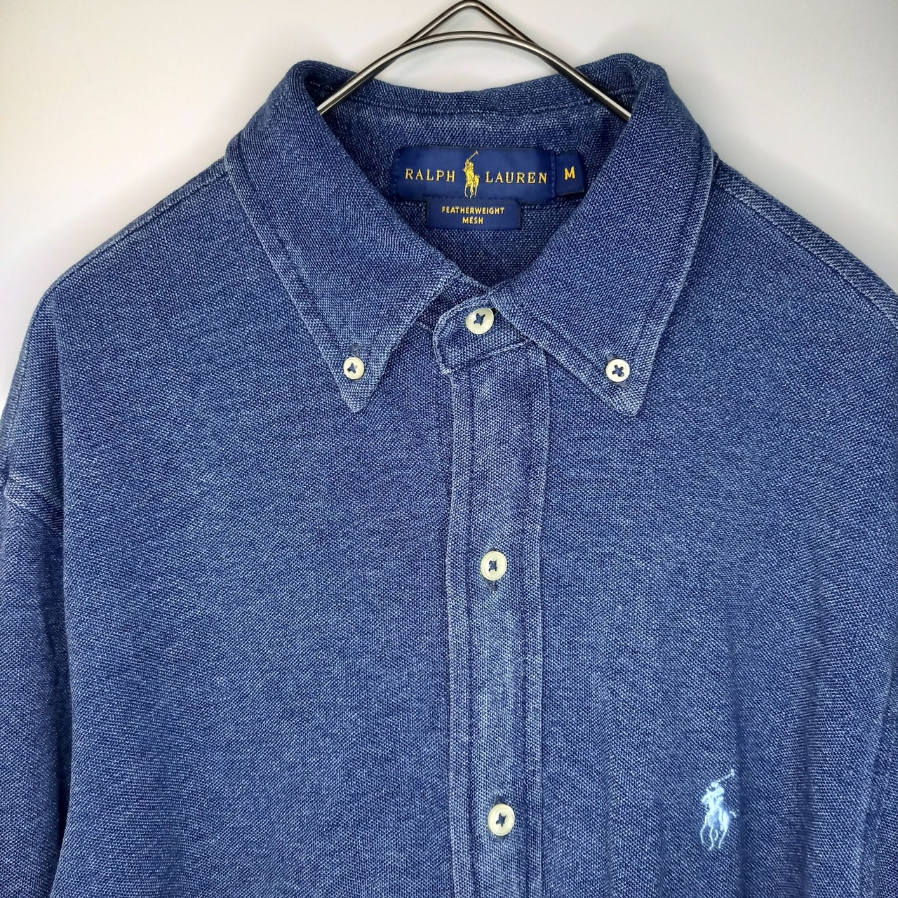 ラルフローレン　デニムライク　ストレッチ　BDシャツ　コットン　刺繍ロゴ　M