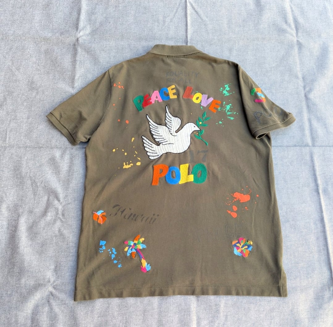 Special!! ralph lauren "peace Love" hippie polo shirt 小岩店