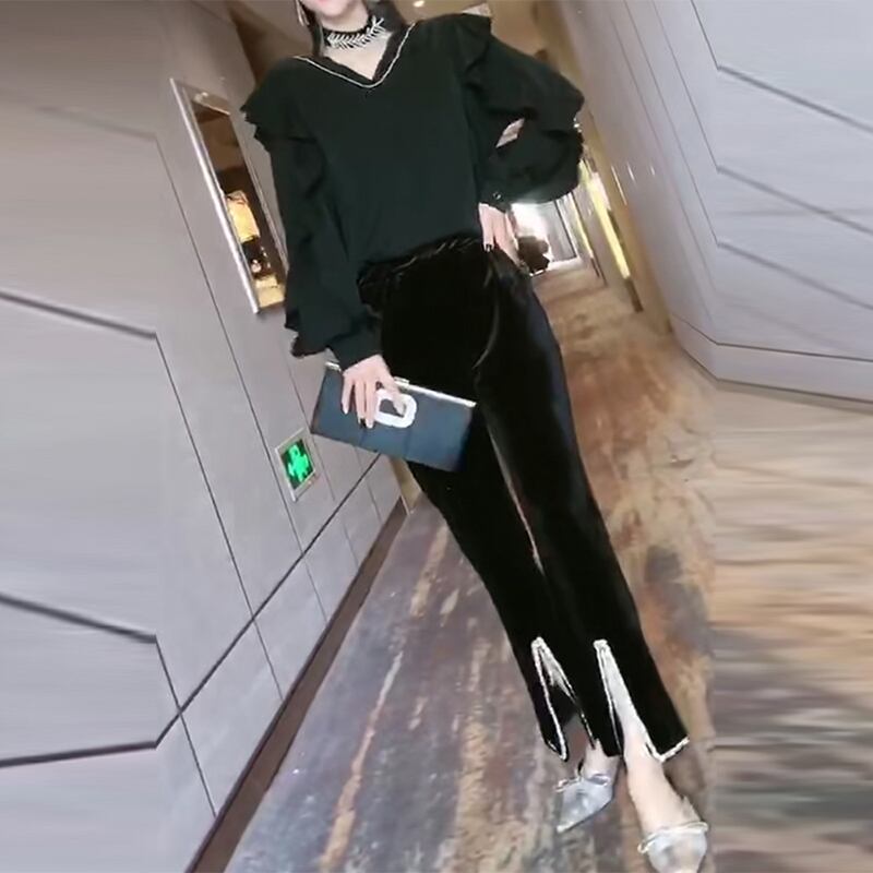 ルーズTシャツ シャツ ロングパンツ 長袖 大きめサイズ ミックスインファッション38772478309