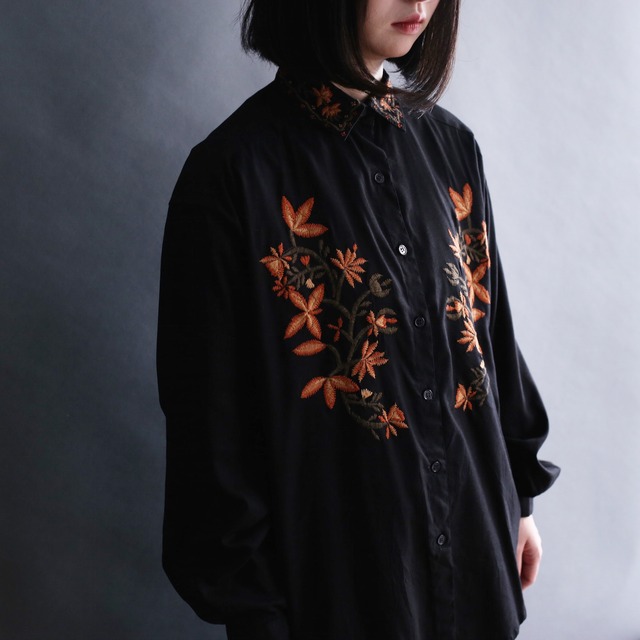 flower embroidery design l/s mode shirt