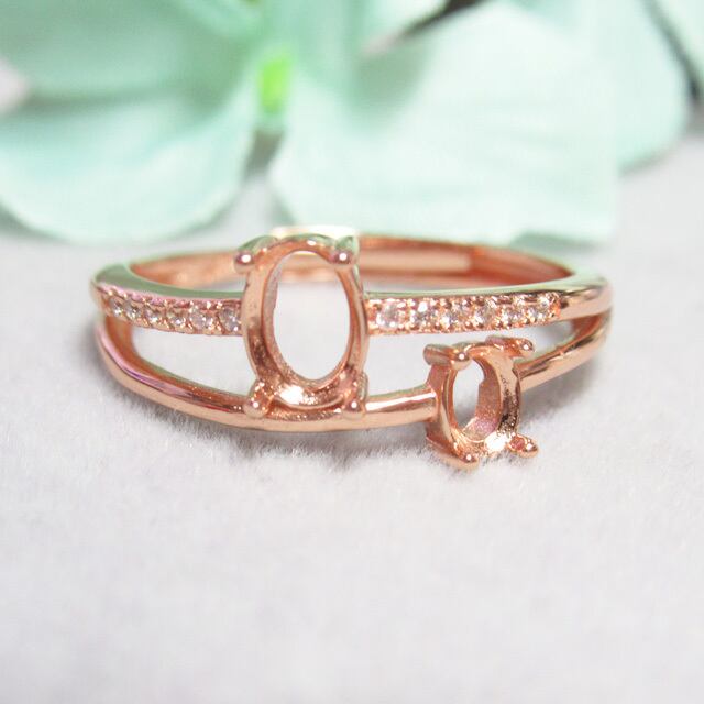 6×4㎜ 4×3㎜ 2粒 CZライン S925 リング台 PG