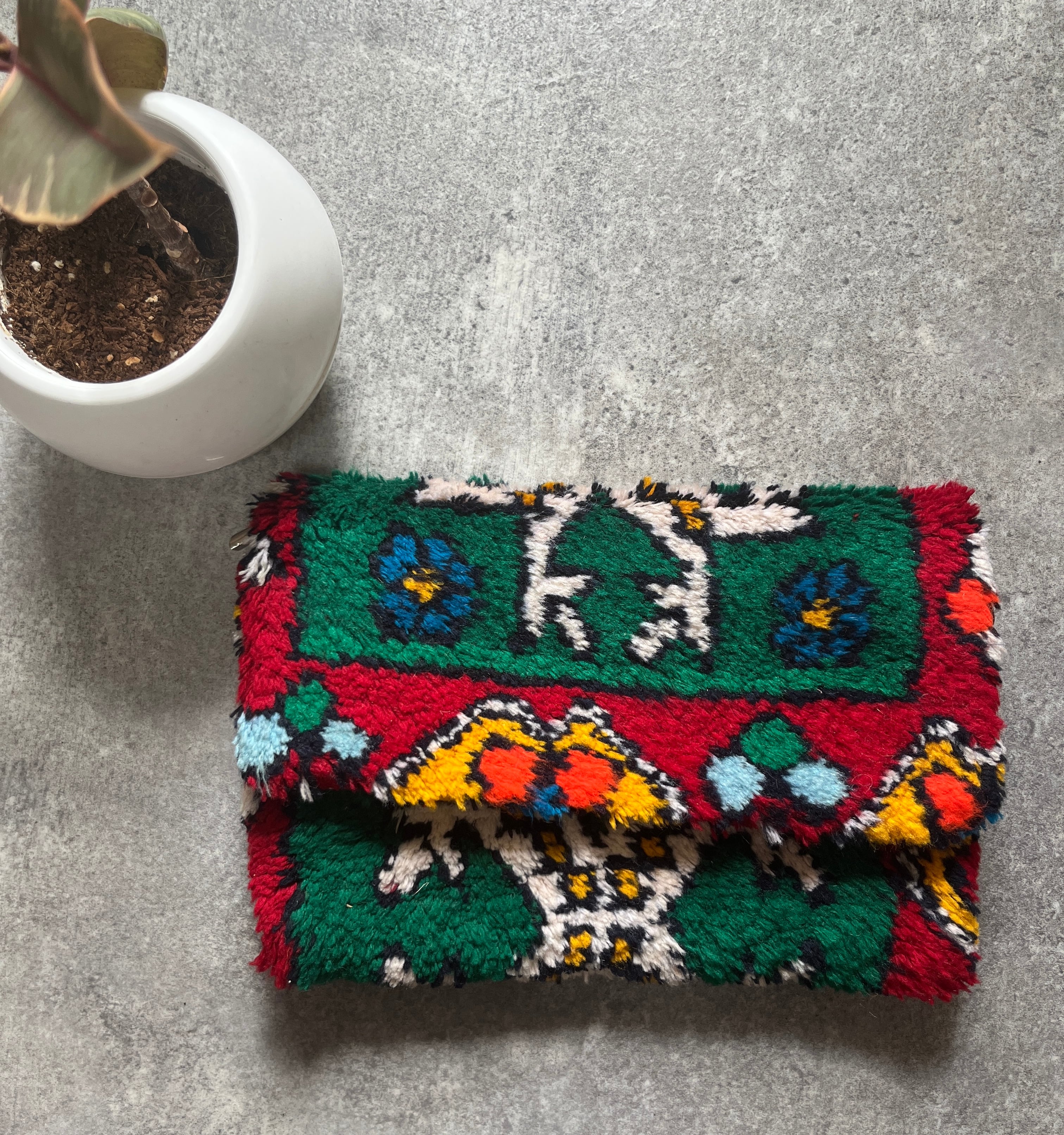 vintage ラグ bag ヴィンテージ柔らかラグリメイク バッグ ロープ持ち