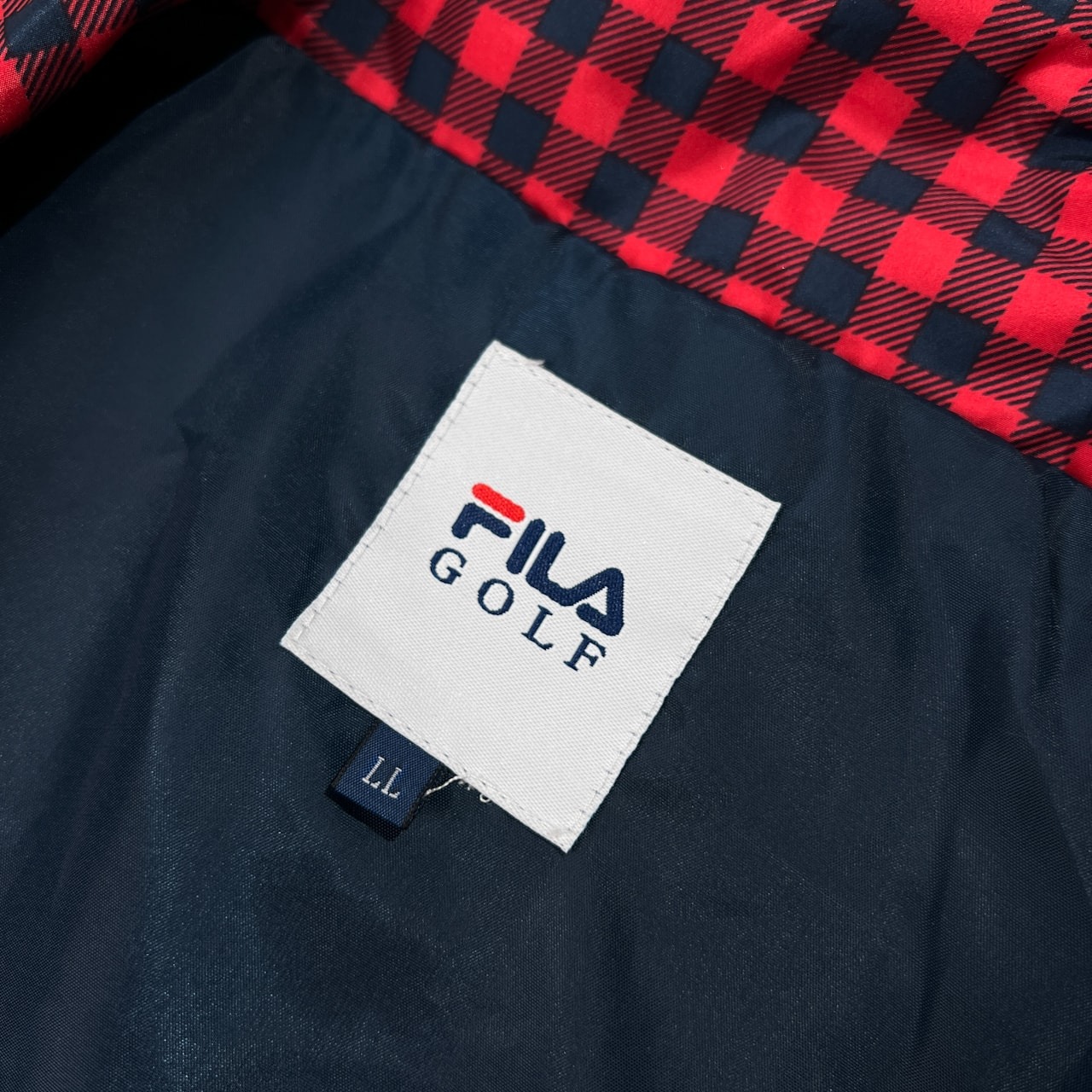 FILA GOLF フィラ ゴルフ ギンガムチェック 中綿 ジャケット ジャンパー ブルゾン サイズ LL /レッド×ネイビー