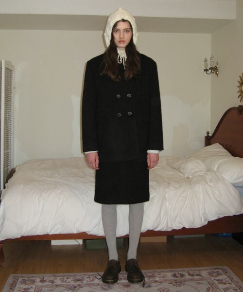 [新品]シヌーンSinoonハーフコートブラック SINOON] DOUBLE BREASTED HALF COAT (BLACK) | もごつ