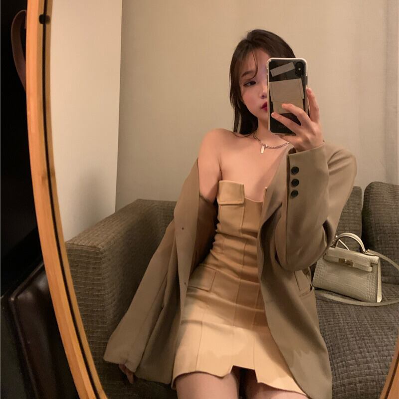 ブラックカジュアルスモールスーツレディースオータムルーズブリティッシュスタイルスーツ2020ニューミドル丈ジャケットジャケット ブラックストロベリース38835944649