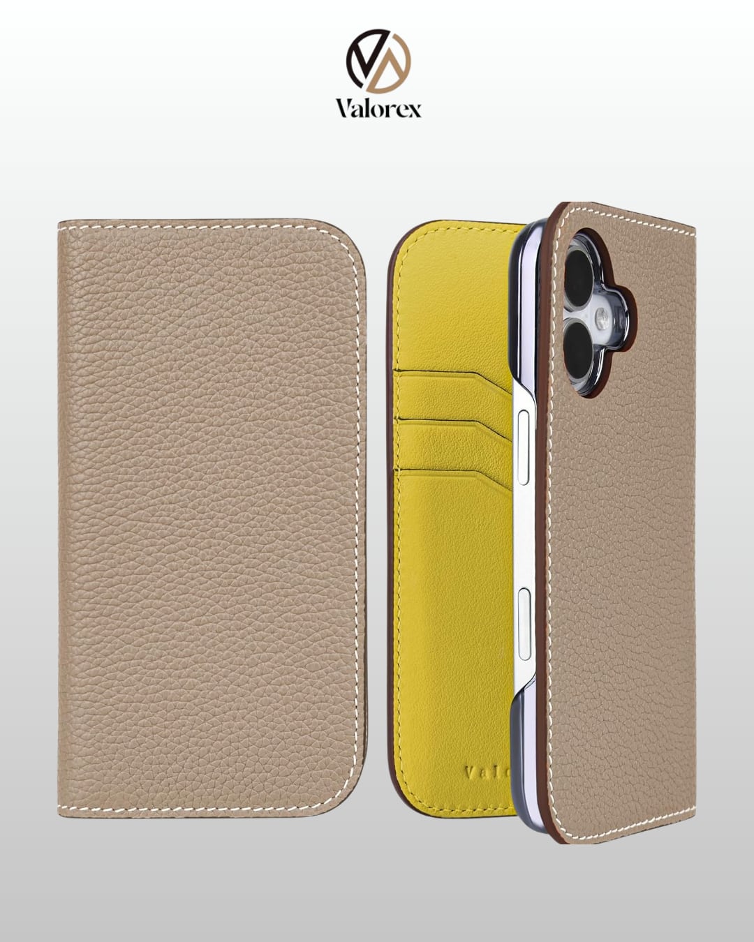 【iPhone 17シリーズ】手帳型ケース トゴレザー ベージュ×ライムイエロー
