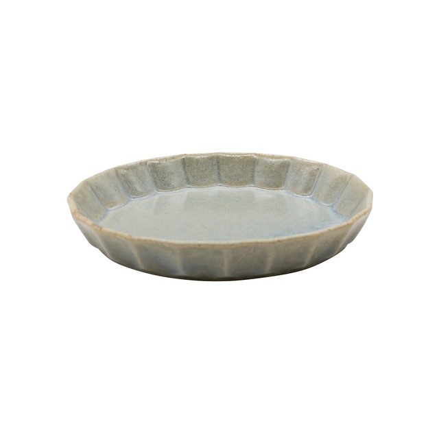 美濃焼 一洋陶園 楕円 オーバル 小皿 プレート 約12×9cm シノギ アサギ グレー 513-0111