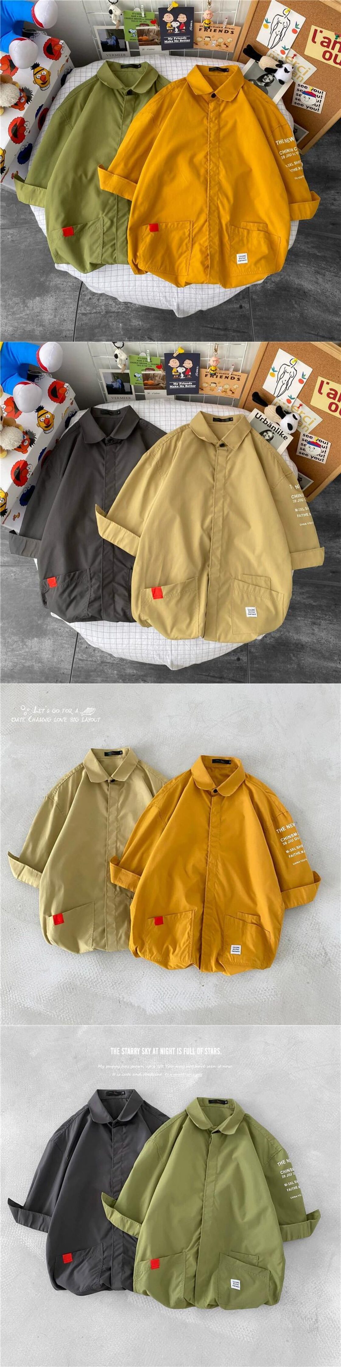 七分袖シャツメンズ ins 香港スタイル ese 作業服半袖ジャケット夏の 