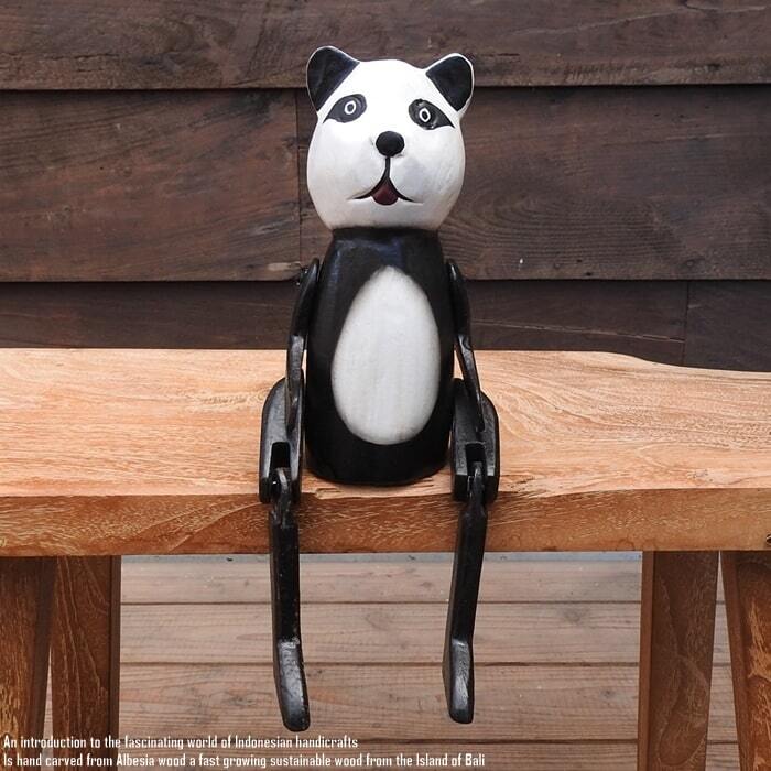 お座り パンダさん Mサイズ 手足が動かせる木彫りの動物 ウェルカム